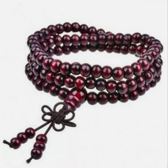 Yoga Meditation Sandalwood Mala Beads Rosary Wrap Bracelet Wooden Red Black - Picture 14 of 16